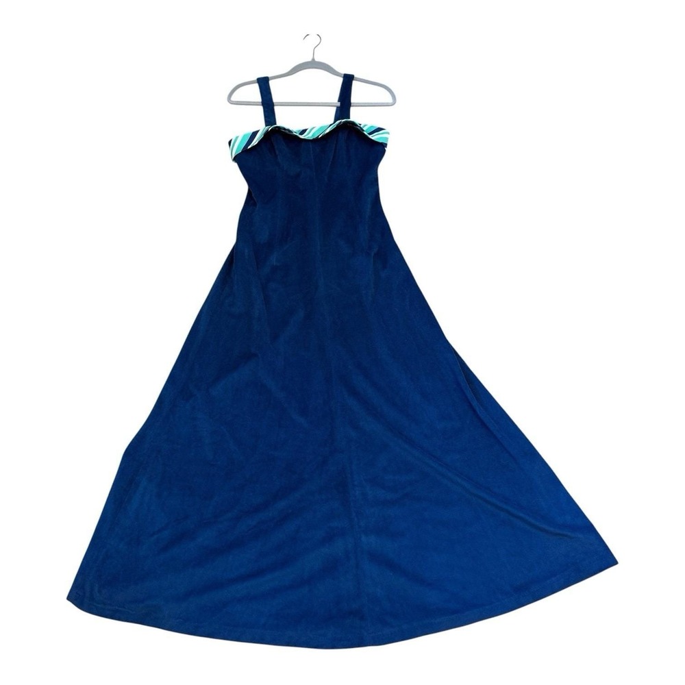 Vintage 70s Maxi Dress Small Blue Velour Sleeveless Retro Party Evening Gown Mod